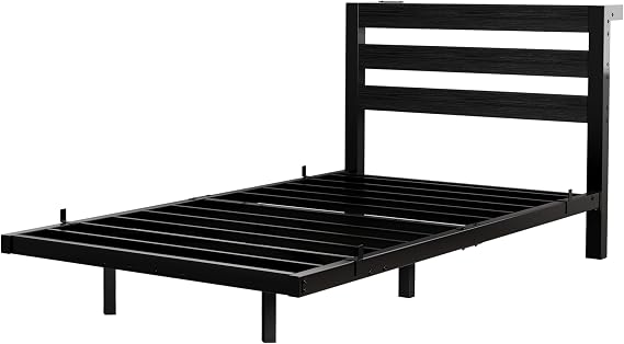 3ft Single Floating Bed Frame with LED Lights & USB Charging Station, Metal Platform Bed Frame Single Size with Wood Storage Headboard, No Box Spring Needed, Metal Slat Support, Noise Free