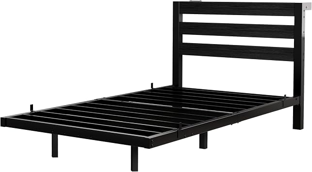 3ft Single Floating Bed Frame with LED Lights & USB Charging Station, Metal Platform Bed Frame Single Size with Wood Storage Headboard, No Box Spring Needed, Metal Slat Support, Noise Free