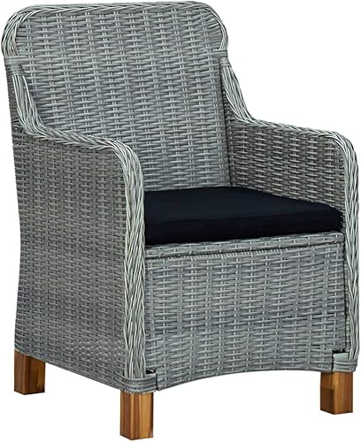 Miniatura 3 de Sillas de patio con cojines, 2 piezas, ratán de polietileno, gris claro, comedor, sillas de mesa de comedor para playa, patio, picnic, estudio