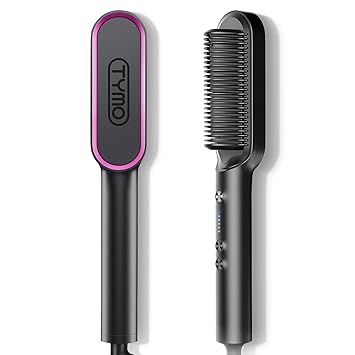 Tymo hair straightener brush - Tymo ring curly hair straightener with 20s fast heating, 5 thermostatic level hot hair straightener combs, 30 minute auto-off & 110V-240V, hair silky straightening brush