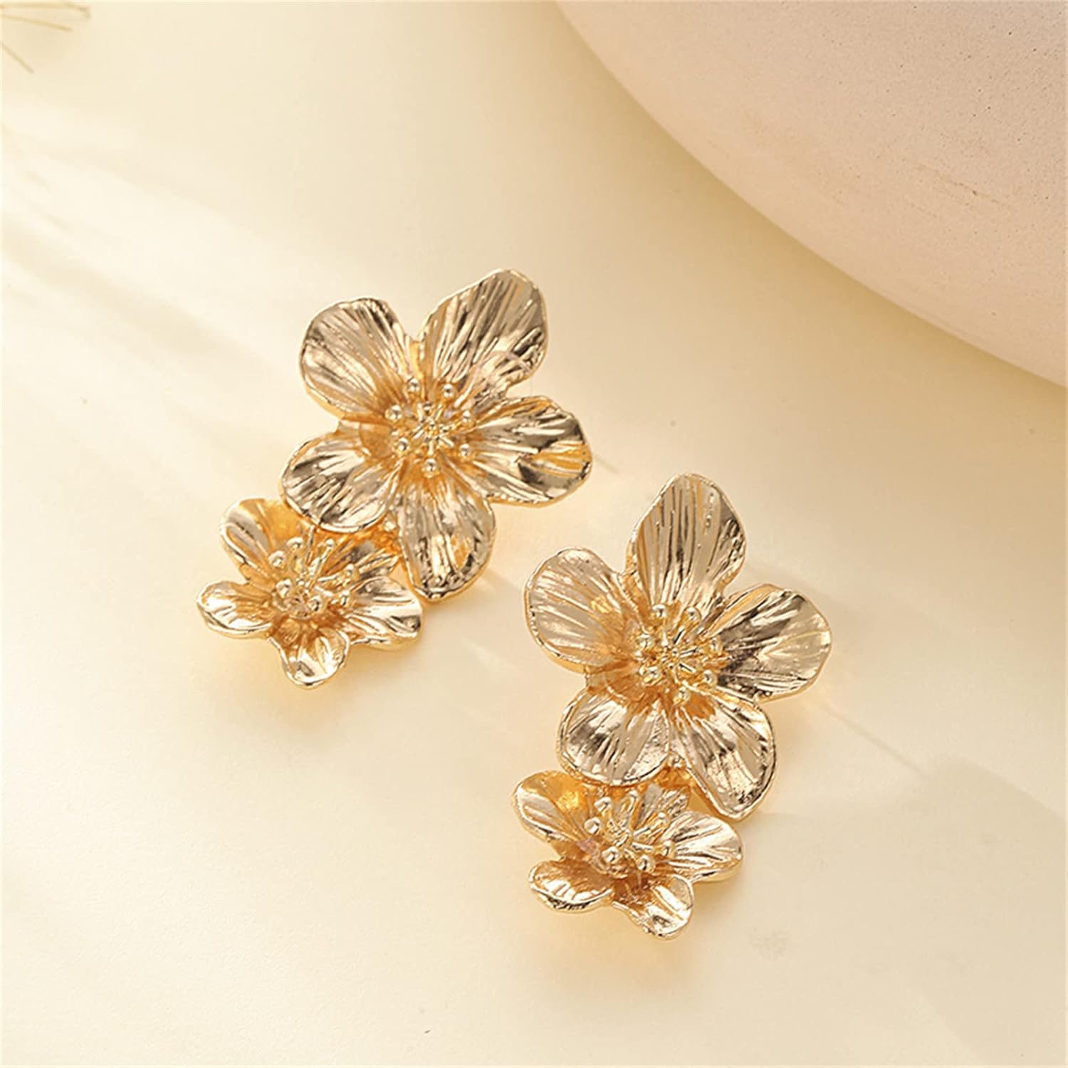 ONLYJUMP 3D Large Flower Earrings for Women Chic Petal Statement Earrings Bohemian Elegant Plated Big Alloy Metal Flower Earrings - Image 7