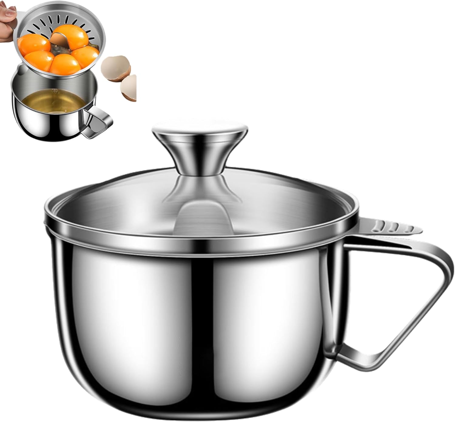 Egg Separator, Stainless Steel Egg Yolk White Separator with Cup and Lid, Egg Quick Separators for Raw Eggs Kitchen Cooking Baker Tool (1 Pcs)