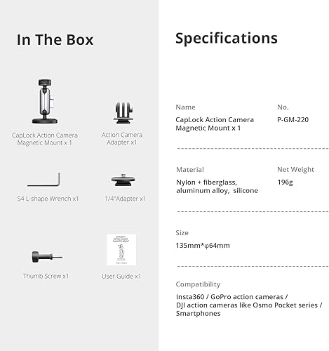 Miniatura 9 de PGYTECH CapLock - Soporte magnético para cámara compatible con DJI OSMO Action4/3/2, Gopro 10/9/8, OSMO Pocket 2, Insta360, mecanismo de doble