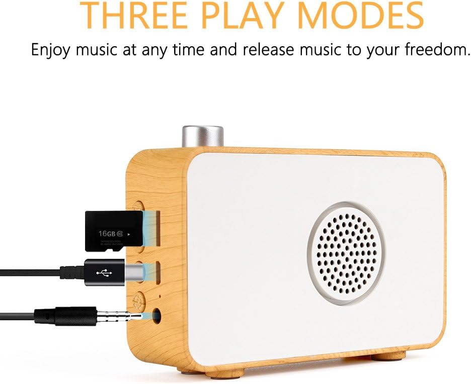 MIABOO Retro Portable Bluetooth Speaker with TF card, USB, and AUX cables connected