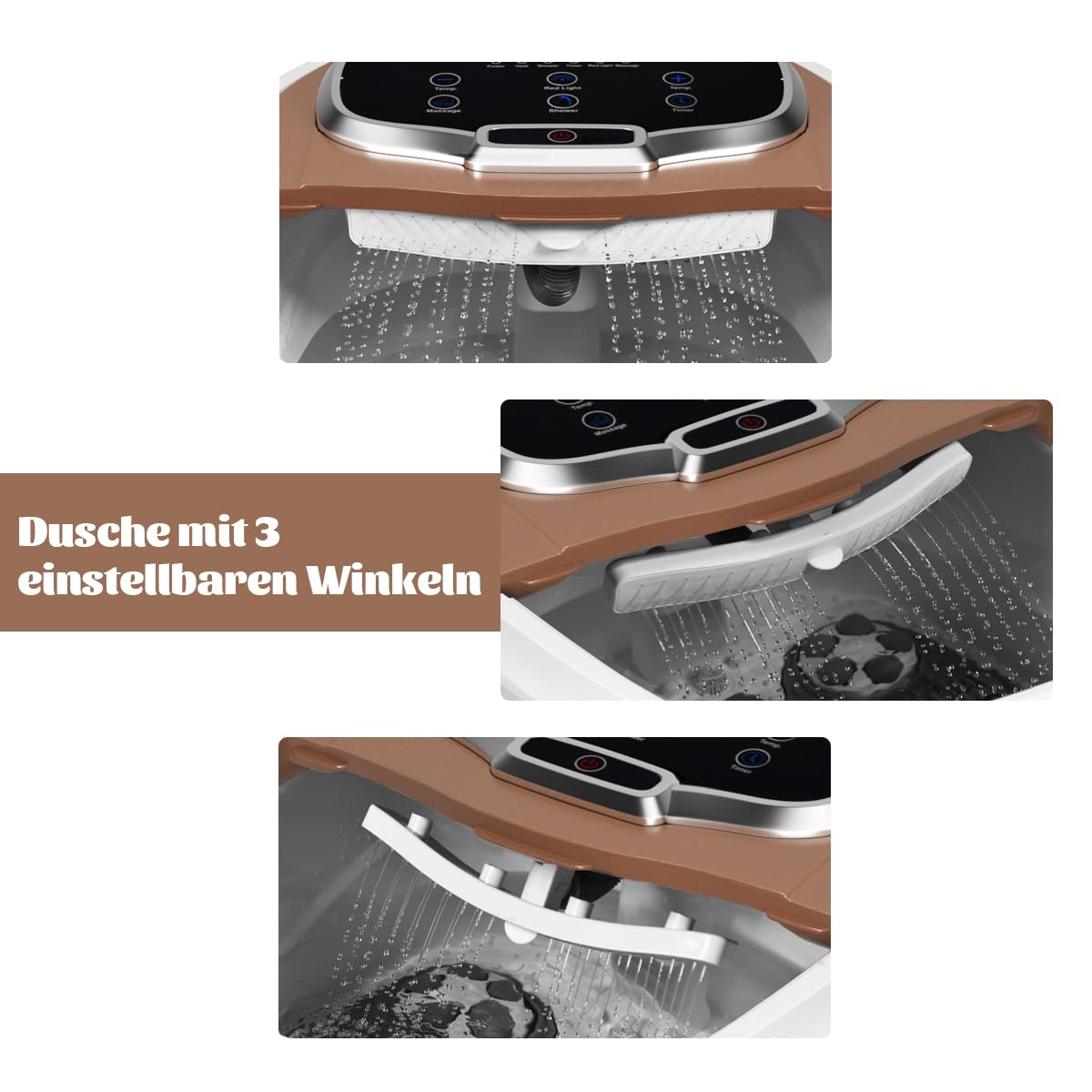SOARS Fußbad Massagegerät elektrisch, Fußbadewanne mit Abnehmbarer Massagefläche, mobiles Fußmassagegerät mit Heizungs- & Dusch-Funktion, 10-60min Timer, 35-48℃ (Braun)