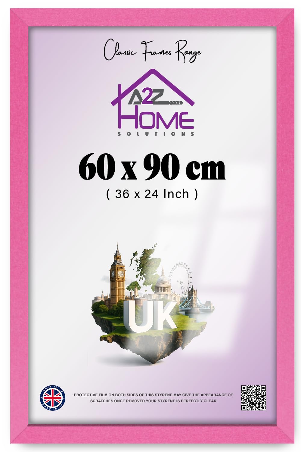 A2Z Home Solutions — Classic And Sophisticated Rectangle Poster Picture (60 X 90 CM) With Solid Engineered Wood Finish | Hanging Hooks, 36 X 24 Inch For Portrait And Landscape Display (Pink)