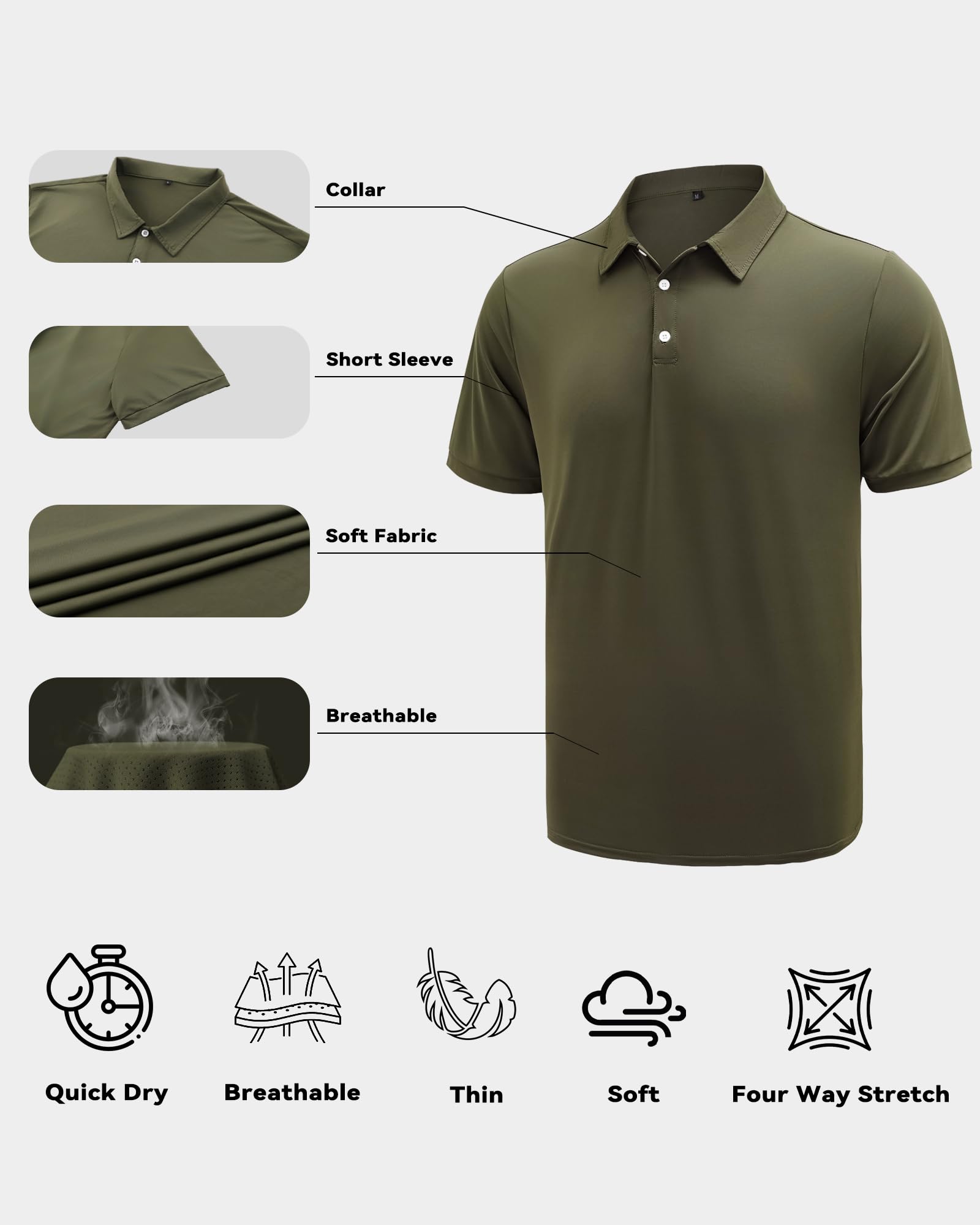 KUYIGO 3 Pack Mens Polo Shirts Short Sleeve Moisture Wicking Quick Dry Performance Summer Casual Athletic Golf Shirt - 5