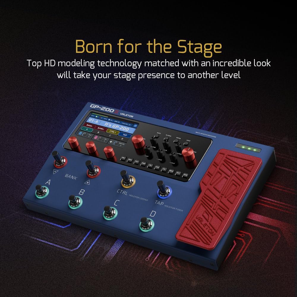 VALETON Multi Effects Processor Pedal with Expression Pedal FX Loop MIDI I/O Amp Modeling IR Cabinets Simulation Stereo OTG USB Audio Interface GP-200X (Include 10 Pcs Additional Footswitch Toppers)