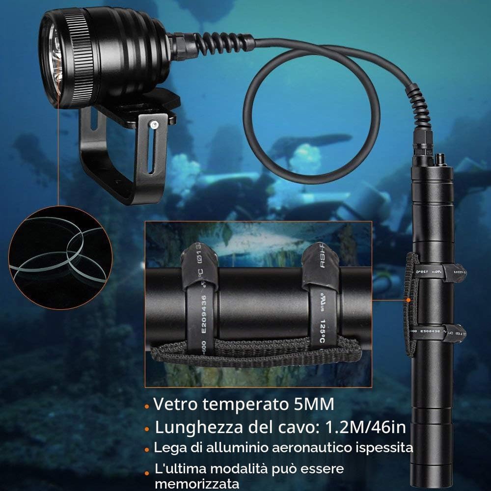 SecurityIng® 3000LM 150M Immersione Subacquea Torcia, 3 LED Fotografia Video Torcia per Immersioni Professionali/Cave Diving/Fotografia Subacquea (Batterie Non Incluse) (1.2)