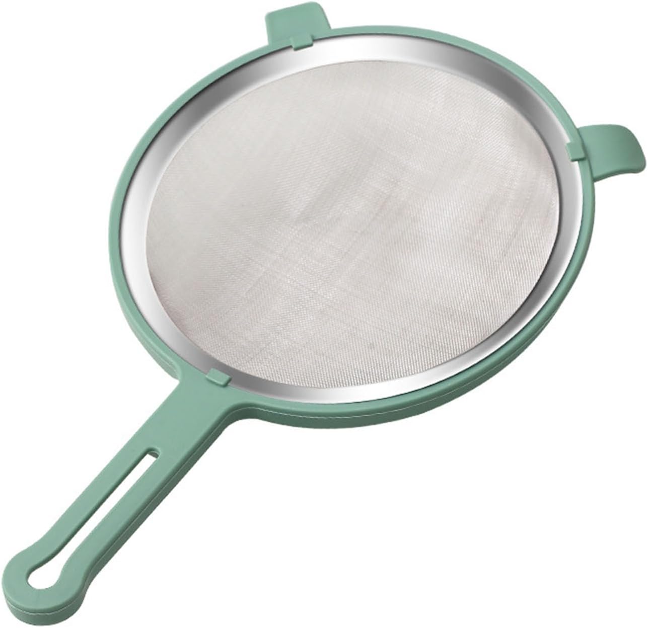 Skimmer Spoon, 304 Stainless Steel Fine Mesh Food Strainer, 6.3 Inch, Green Handle, for Grease Gravy and Foam