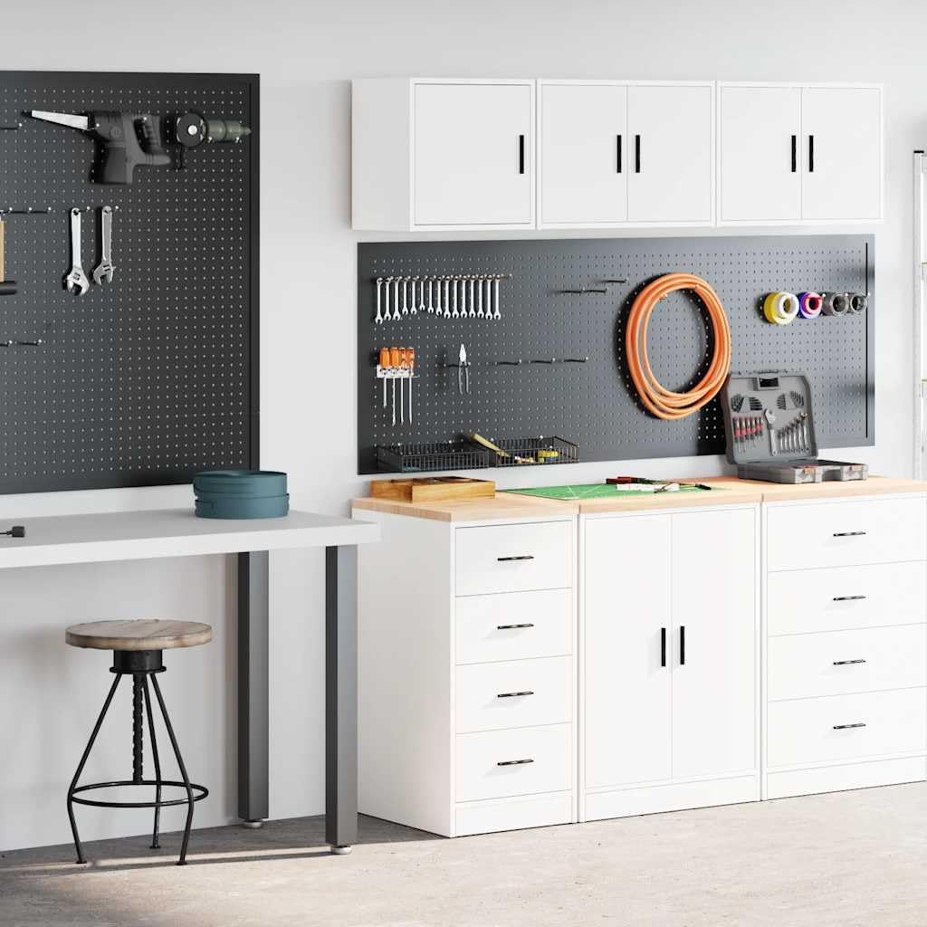 INLIFE Garagenschränke 2 STK. Weiß Holzwerkstoff,Wirtschaft & Industrie,Gewerbliche Lagerung,Industrieschränke,Weiß,31.35 KG,3328323