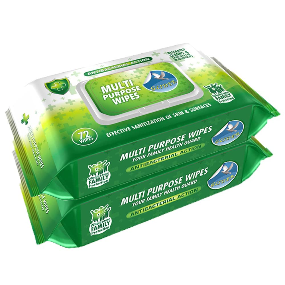 Glider Multipurpose Skin and Surface Wipes with Flip-top (Pack of 2 (144 Wipes))