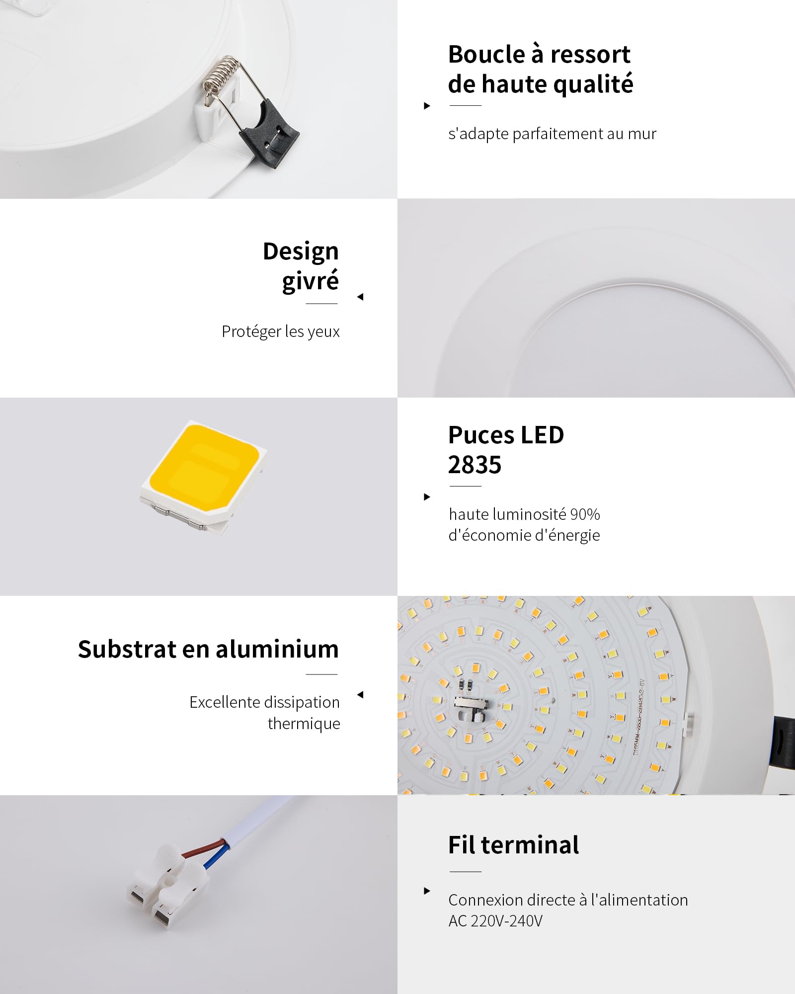 Lot de 6 Spot LED Encastrable Dimmable 16W Rond IP44 Trou 145-160mm 1400LM | Grebeam Plafonniers LED, 3000K Blanc Chaud/4000K Blanc Neutre/6000K Blanc Froid, Spot LED Encastrable 150mm Salle de Bain