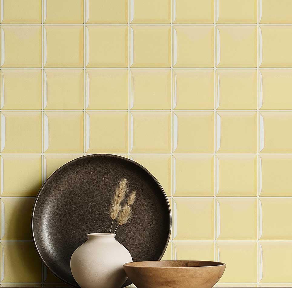 Papier peint jaune autocollant vinyle texturé à carreaux pour couloir