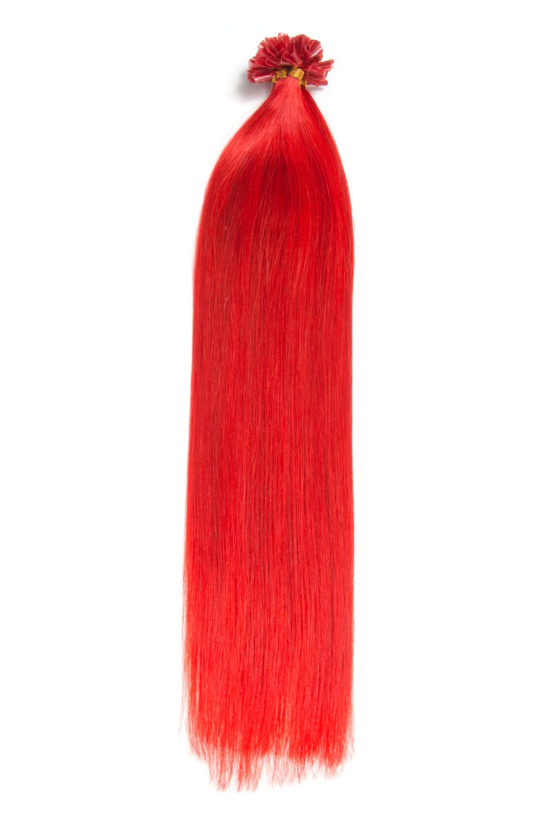 Rote Bonding Extensions aus 100% Remy Echthaar - 100x 1g 60cm Glatte Strähnen - Lange Haare mit Keratin Bondings U-Tip als Haarverlängerung und Haarverdichtung in der Farbe #red