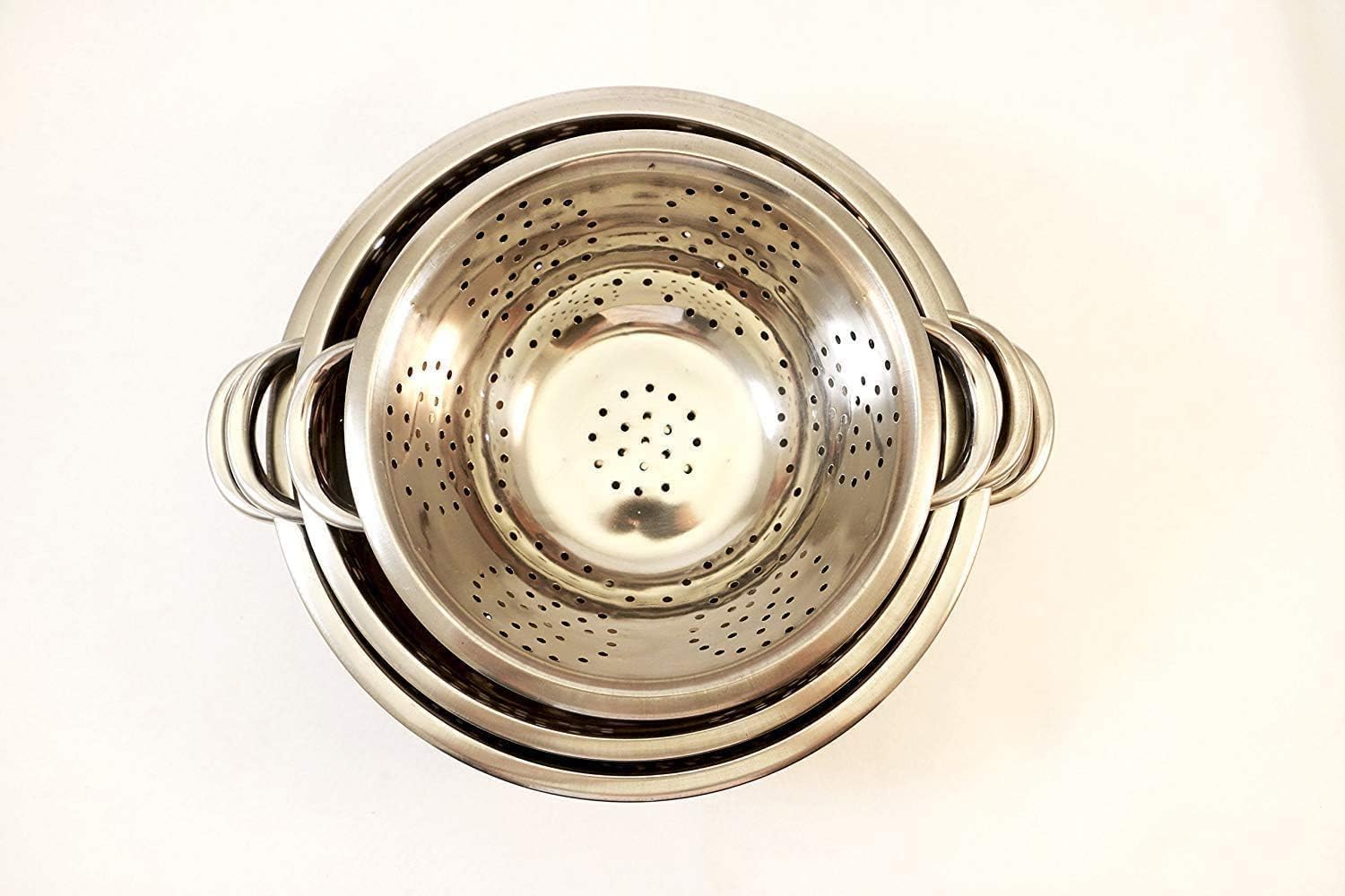 Premium Grade Stainless Steel Colander Basket Strainer Set of 3 - Ideal for Cooking, Baking Preperation