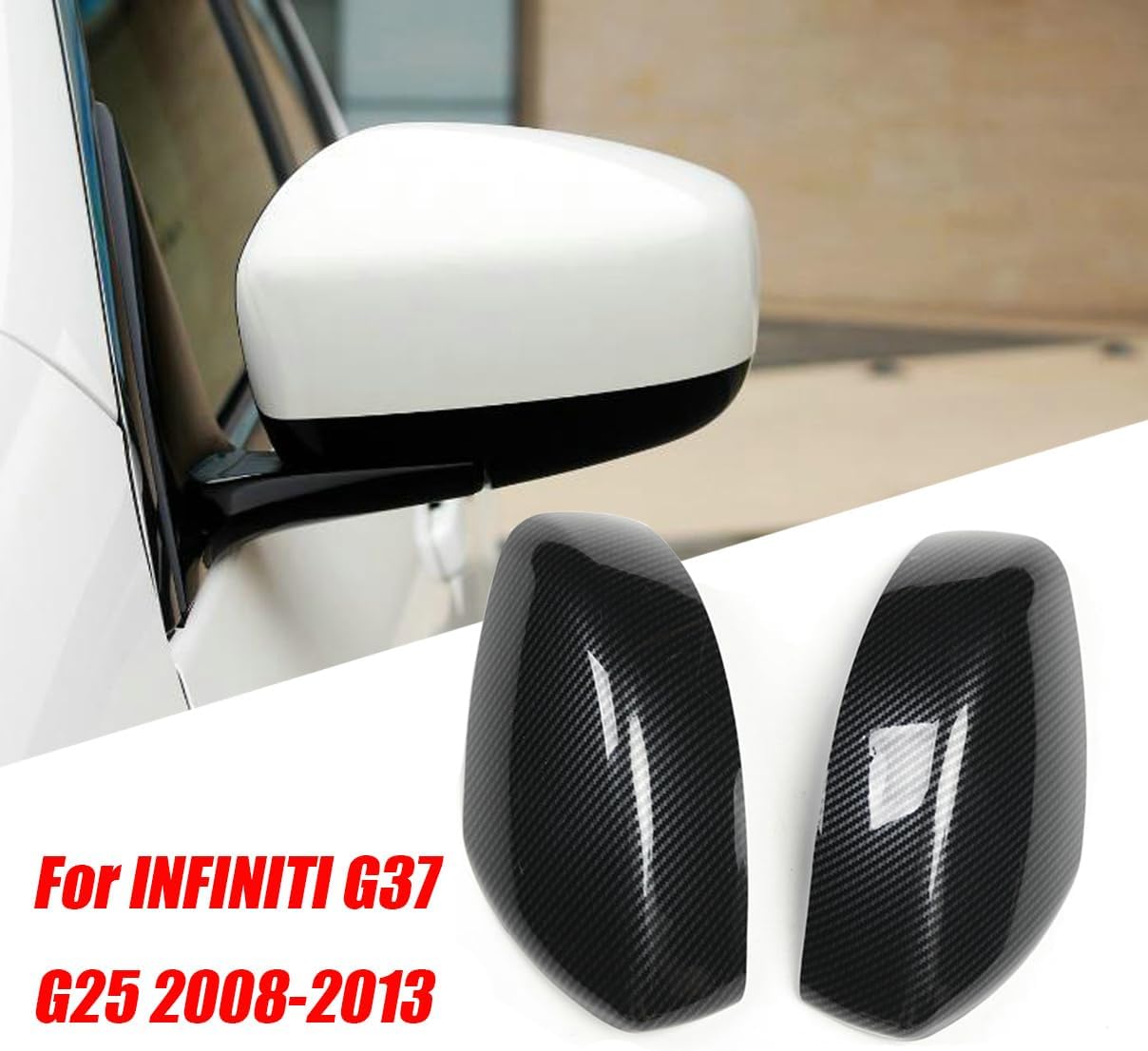 2 pcs Compatible for Infiniti G25 G37 Carbon Fiber Rearview Side Mirror Cap Cover Trim 2007 2008 2009 2010 2011 2012 2013,Door Rear view Caps (Carbon Fiber look)