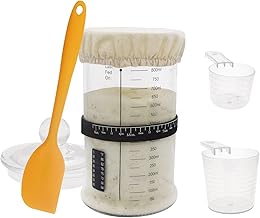 Vencer Weck Sourdough Starter Jar kit With Dough Scraper,Date Marked Feeding Band,Measuring Cup,Breathable Cloth Cover,Thermometer,for DIY Homemade Sourdough Bread,VHF-016