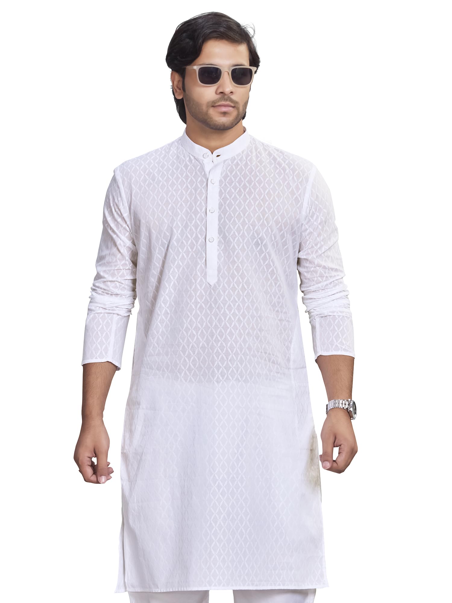 authentics Pure Cotton Curved Threadwork Design Handcrafted Kurta, White, Regular Fit-picture-30