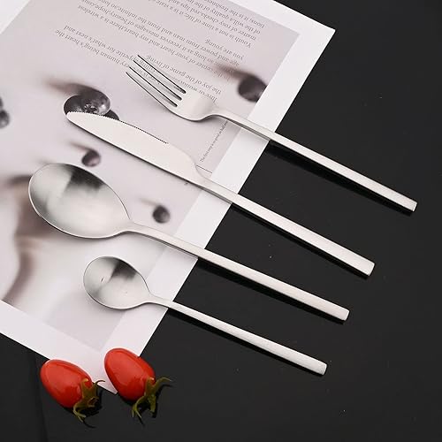 Miniatura 2 de JASHII Juego de cubiertos cepillados, juego de cubiertos de acero inoxidable de 24 piezas, servicio para 6, cuchillo mate, tenedor, cucharas,