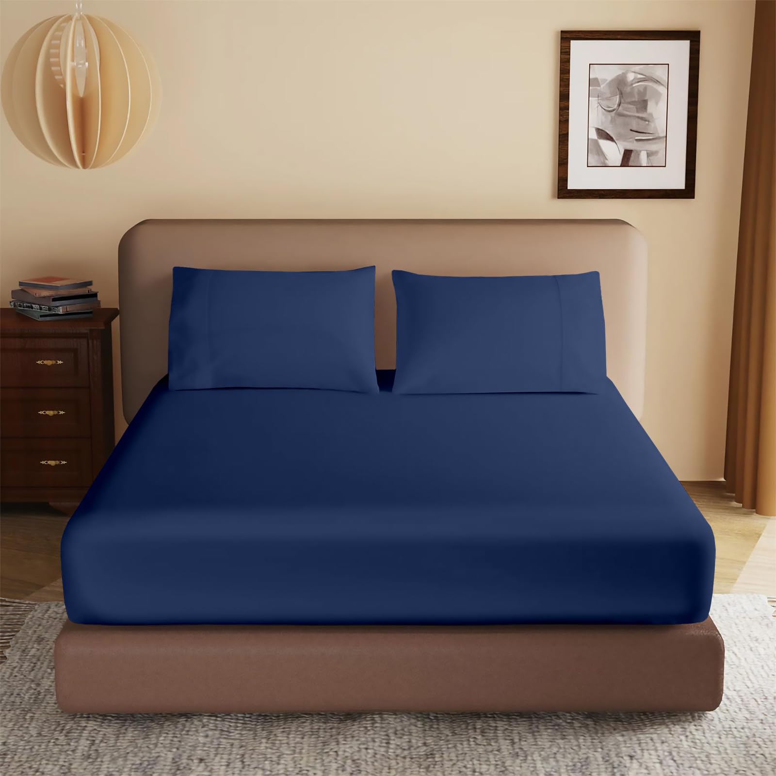 100% Egyptian Cotton Super King Size Fitted Sheet, 400 Thread Count Super King Fitted Sheet 40cm Extra Deep Super Kingsize Bed Sheets Luxury Bed Sheets - Super King Size — image 1
