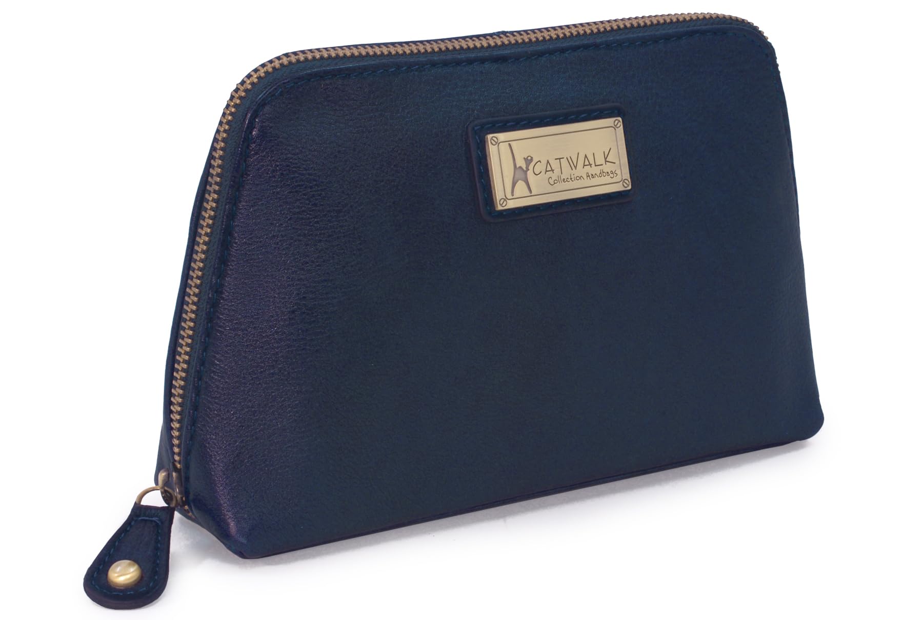Catwalk Collection Handbags - Pochette Trucchi Donna in Pelle - Borsa Trucco Media - Beauty Case per Cosmetici - Scatola Regalo - Emma - Blu