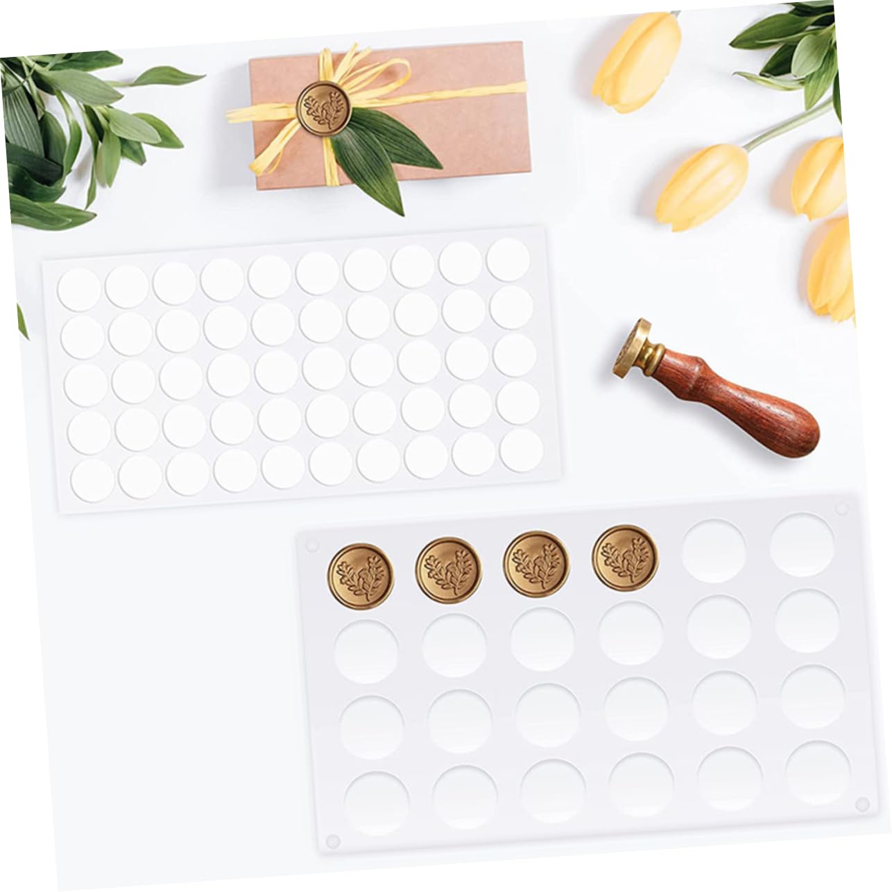 24-Cavity Silicone Wax Seal Stamp Mold for Homemade Wax Sealing Round Flat Base Design for DIY Projects and Crafting