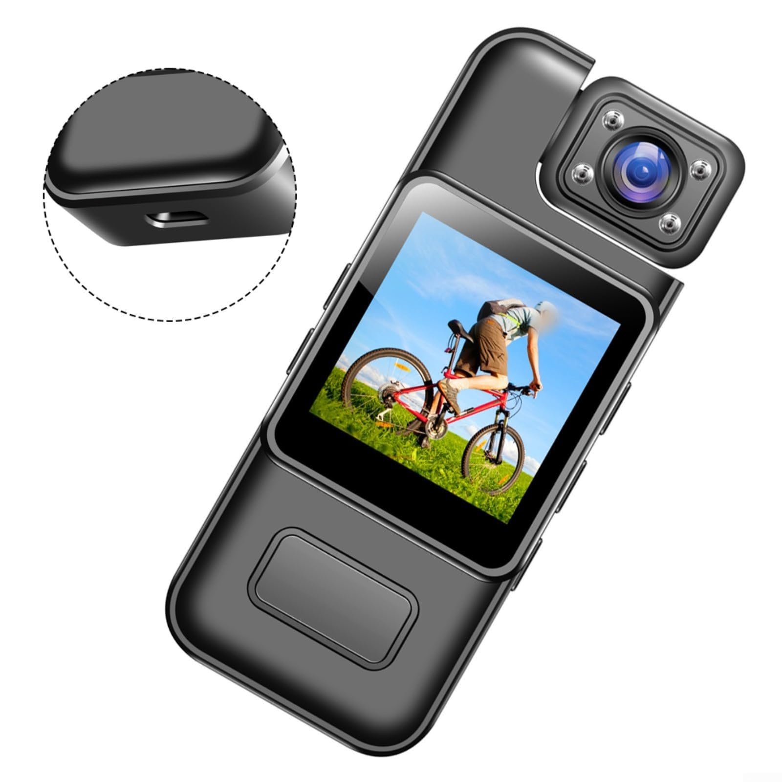 Telecamera per il corpo 4K WiFi Mini Cam portatile con obiettivo girevole a 180° Visione notturna a infrarossi Rilevazione del movimento Registrazione in loop 8 ore di durata della batteria Ricarica