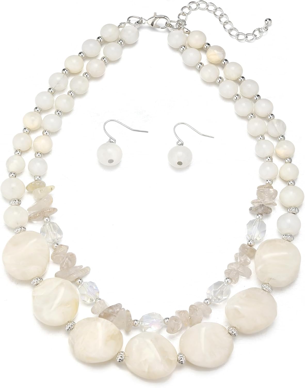 Errally Chunky Beaded Statement Necklace and Earring Sets for Women 2 Layer Resin Bead Collar Costume Jewelry Set Mother's Day Gift