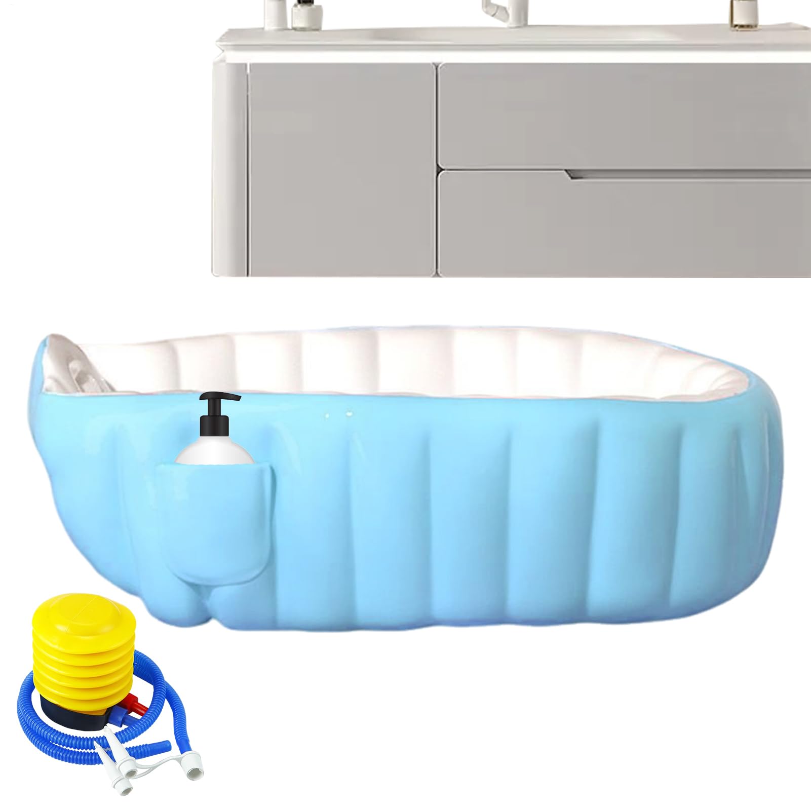 Vasca Da Bagno Da Viaggio per Neonato Catino Pieghevole Essenziale Bimbi 2+ | Vasca Portatile Bambini Con Pompa A Pedale Casa Interno Bagno Hotel Esterno Viaggio Vacanza Bambini Piccoli