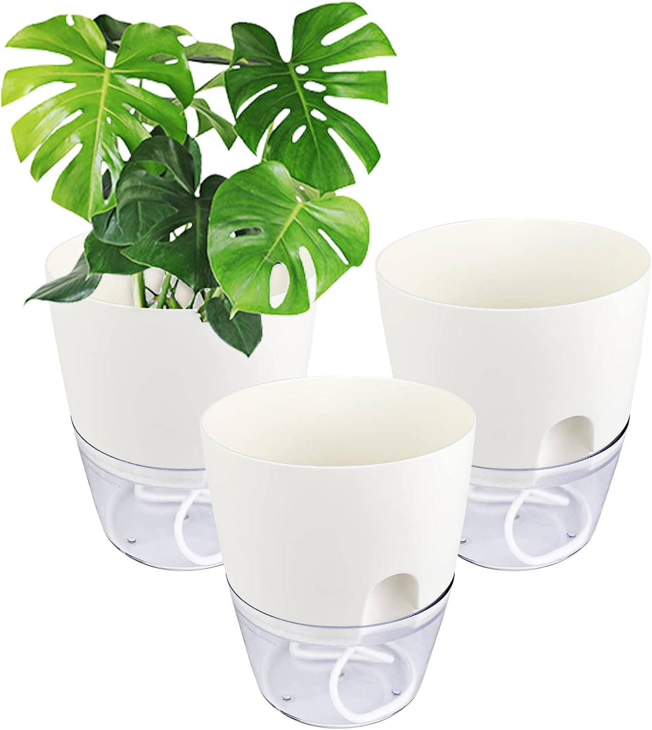 Relota 3 pièces Pots de Fleurs Blanc 15.3cm Largeur, Automatique Pots