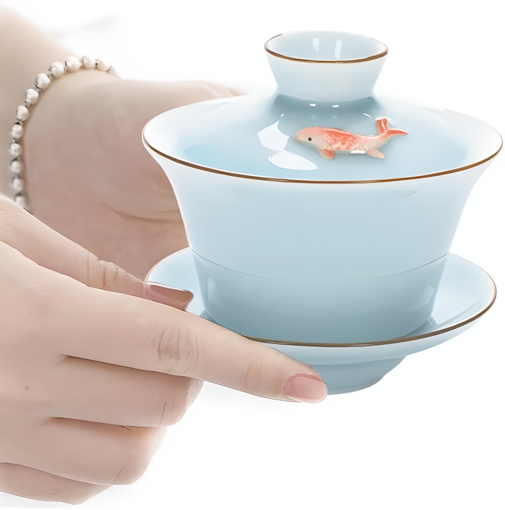 Gaiwan z kolorową rybką koi Yixing, chińską filiżanką do herbaty Gongfu, japońską filiżanką do herbaty, miseczką do herbaty z pokrywką i spodkiem (Gaiwan)