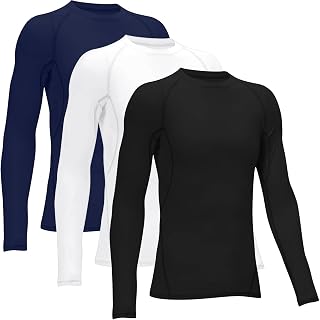 HOPLYNN Boys' Youth Long Sleeve Base Layer Compression Athletic Tights Running Baseball Soccer Top Shirt Balck/Blue/White L