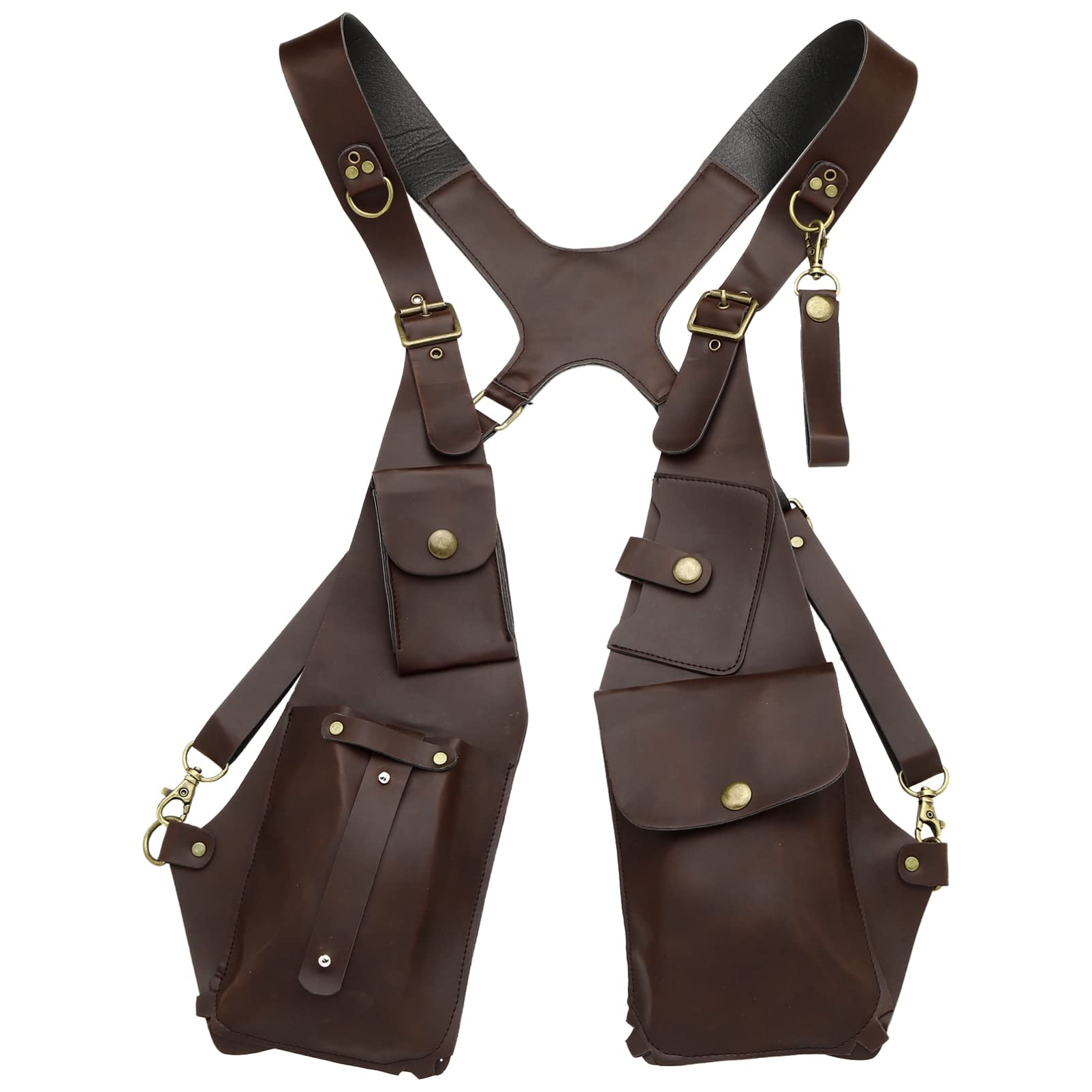 CHICTRY Men's PU Leather Suspenders Vintage Adjustable Suspender Belt with 2 Swivel Hooks Groomsmen Costume Accessories