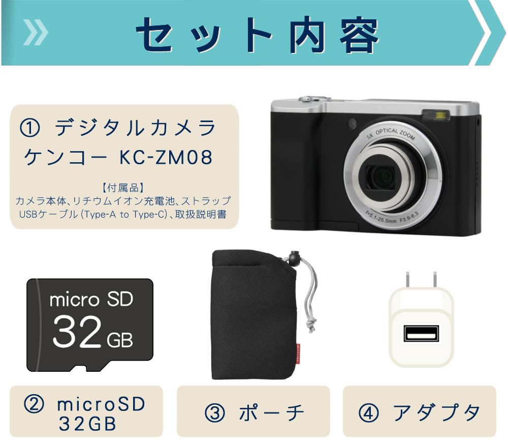 Amazon | ケンコー デジタルカメラ KC-ZM08 ＆ microSD32GB