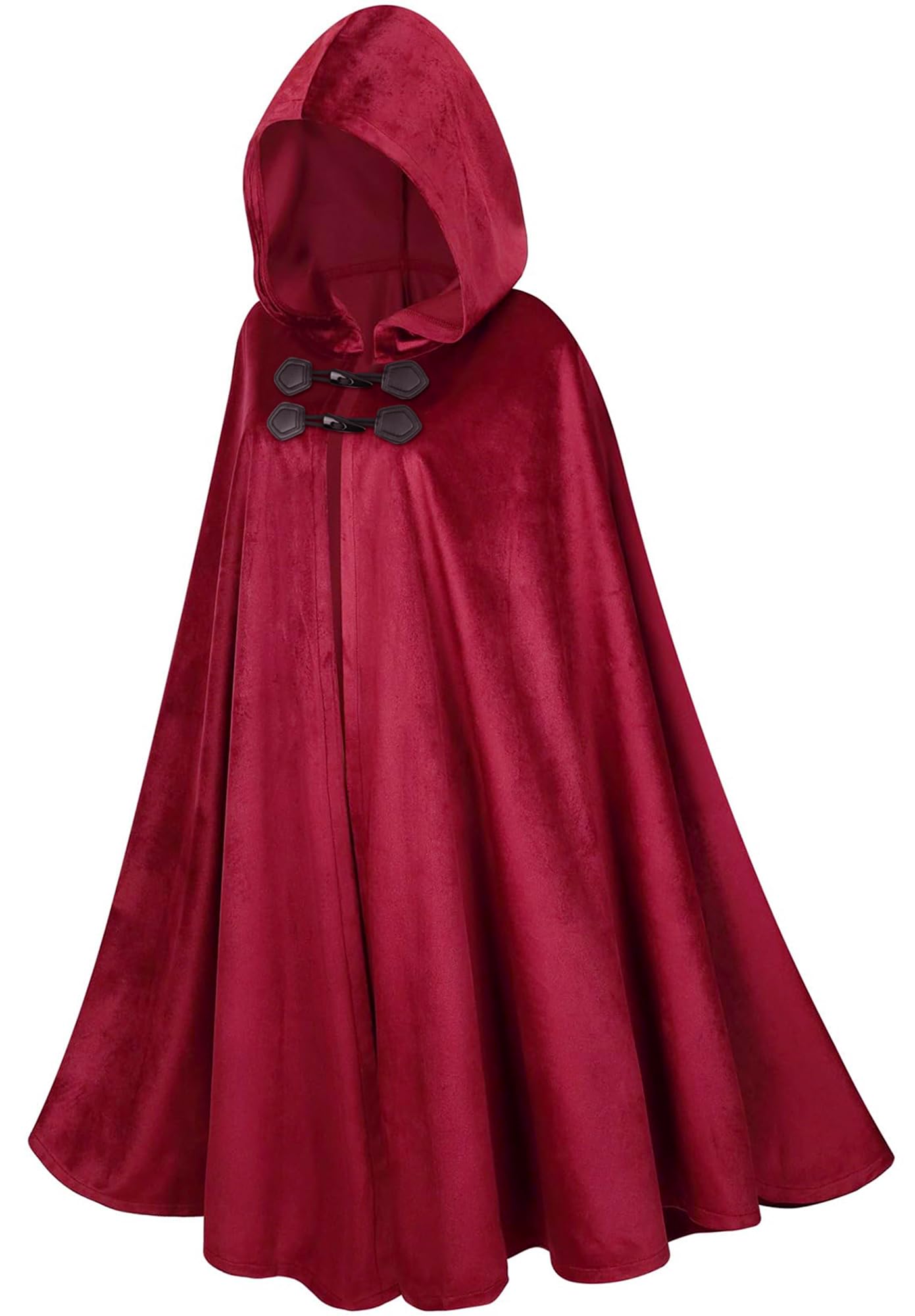 Adigau Womans Long Hooded Cape Elegant Velvet Dresses Roleplay Vintage Clothes Halloween Medieval Cloak Witch Cosplay Costume Dark Red L (Length 130CM)