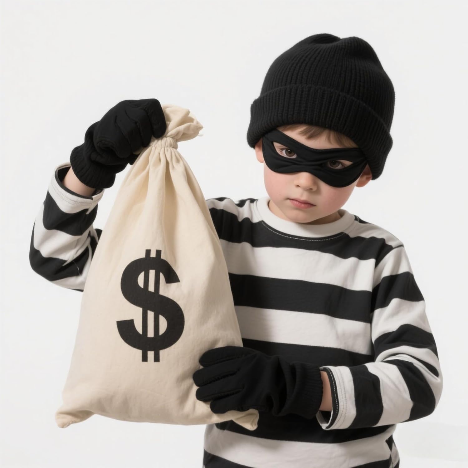Yoroka Kids Robber Stripe Costume Halloween Costume Bandit Outfit Thief Set for Boys - Image 7