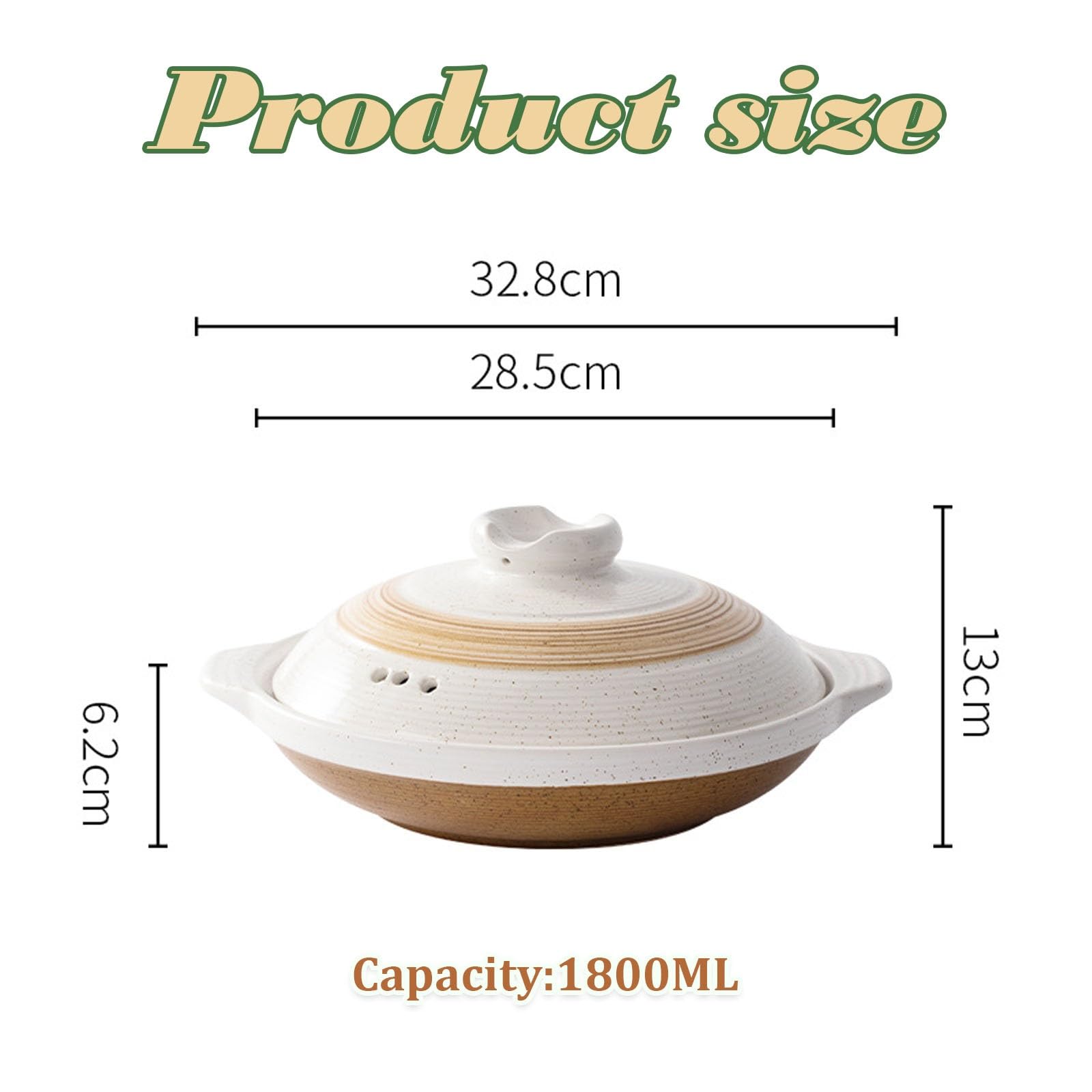 Casseruola in ceramica con coperchio, pentola calda giapponese | Casseruola rotonda resistente al calore, pentola in terracotta for costolette di zuppa di stufato(1800ML)