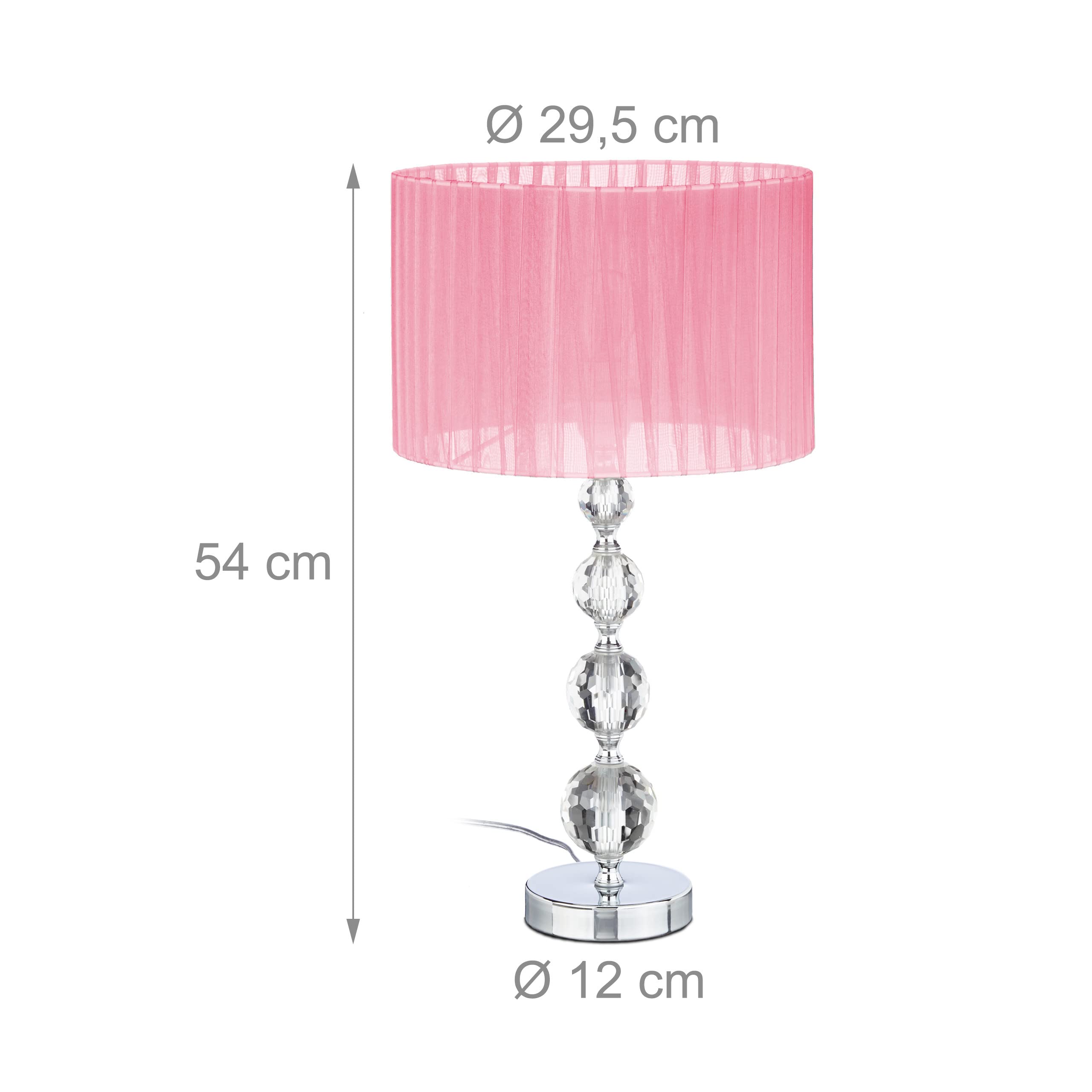Relaxdays Tischlampe, Nachttischlampe im Kristalldesign, HxD: 54 x 29,5 cm, E27 Fassung, Tischleuchte mit Schirm, rosa