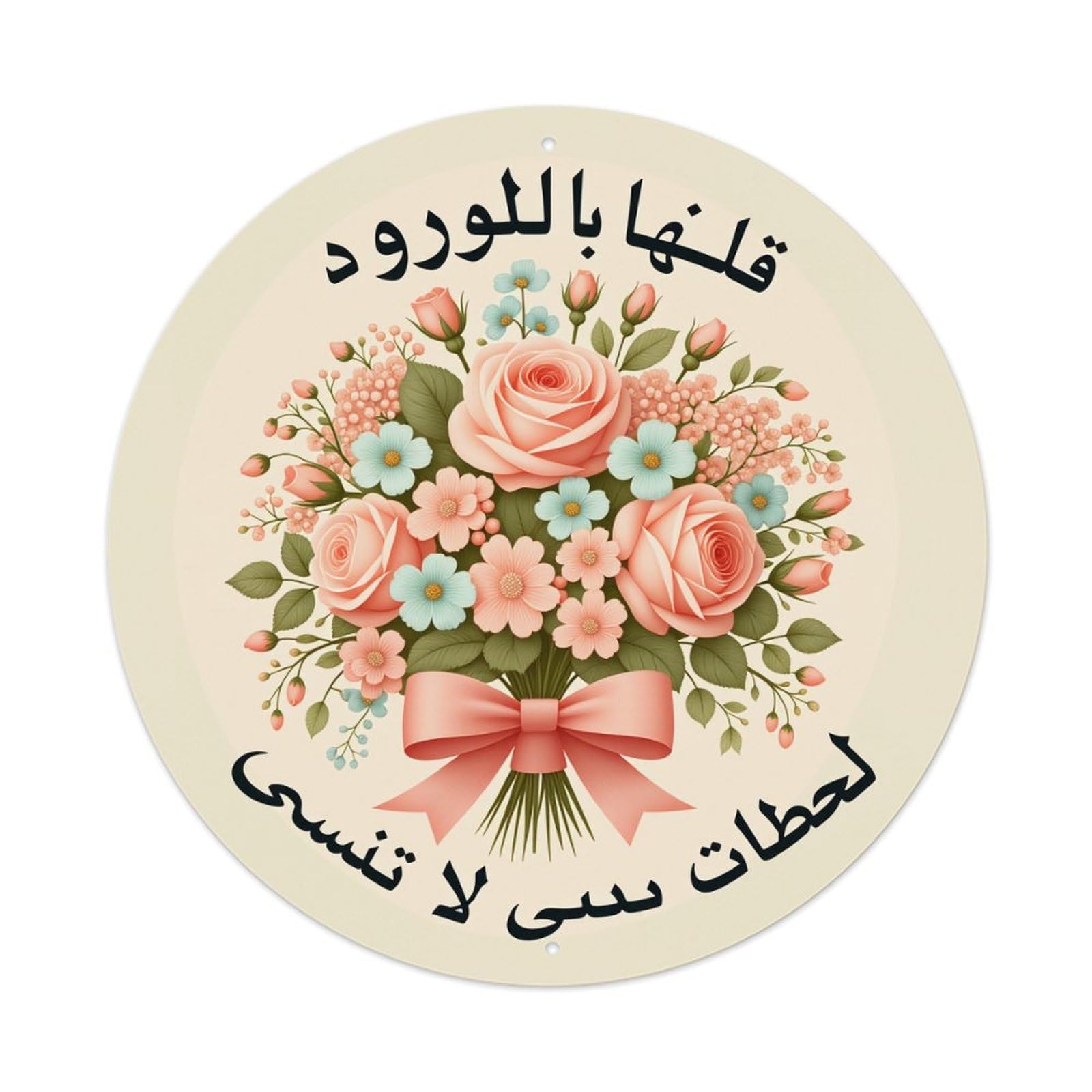 Floral Bouquet With Ribbon And Text Round Tin Sign Vintage Style Metal Sign Home Bar Garden Wall Plaque Decor Metal Poster 8x8 Inch