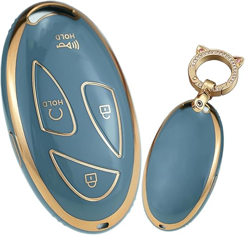 SANRILY Golden-Edge - Funda para llavero de 5 botones para Hyundai Ioniq 6 2023 2022 - Funda para llave inteligente sin llave completa con llavero
