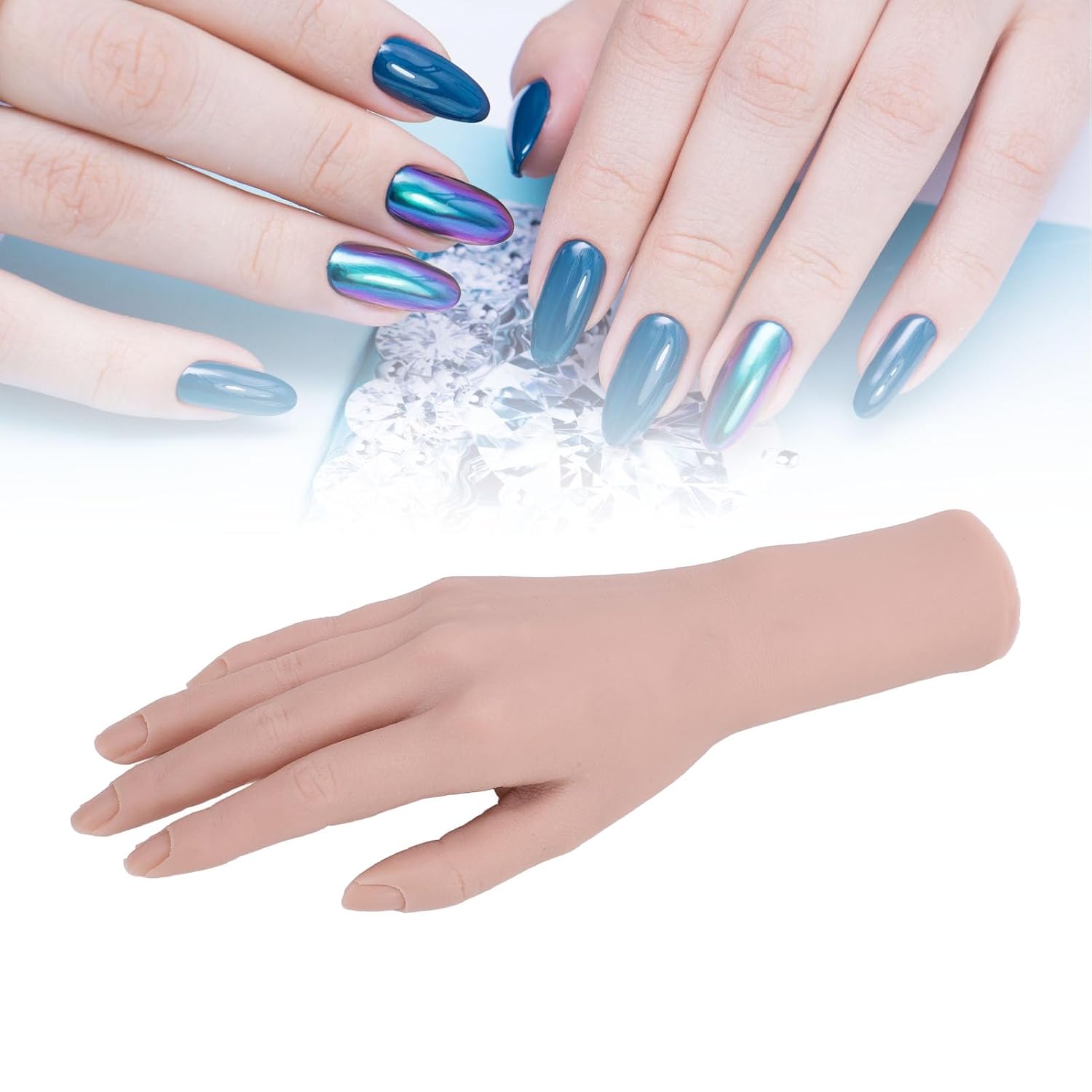 Realistic Silicone Female Hand Model, Flexible Mannequin Hand for Nail Art Training, Soft Bendable Practice Hand with Lifelike Fingers for Jewelry Display and Movie Props (Right Hand)