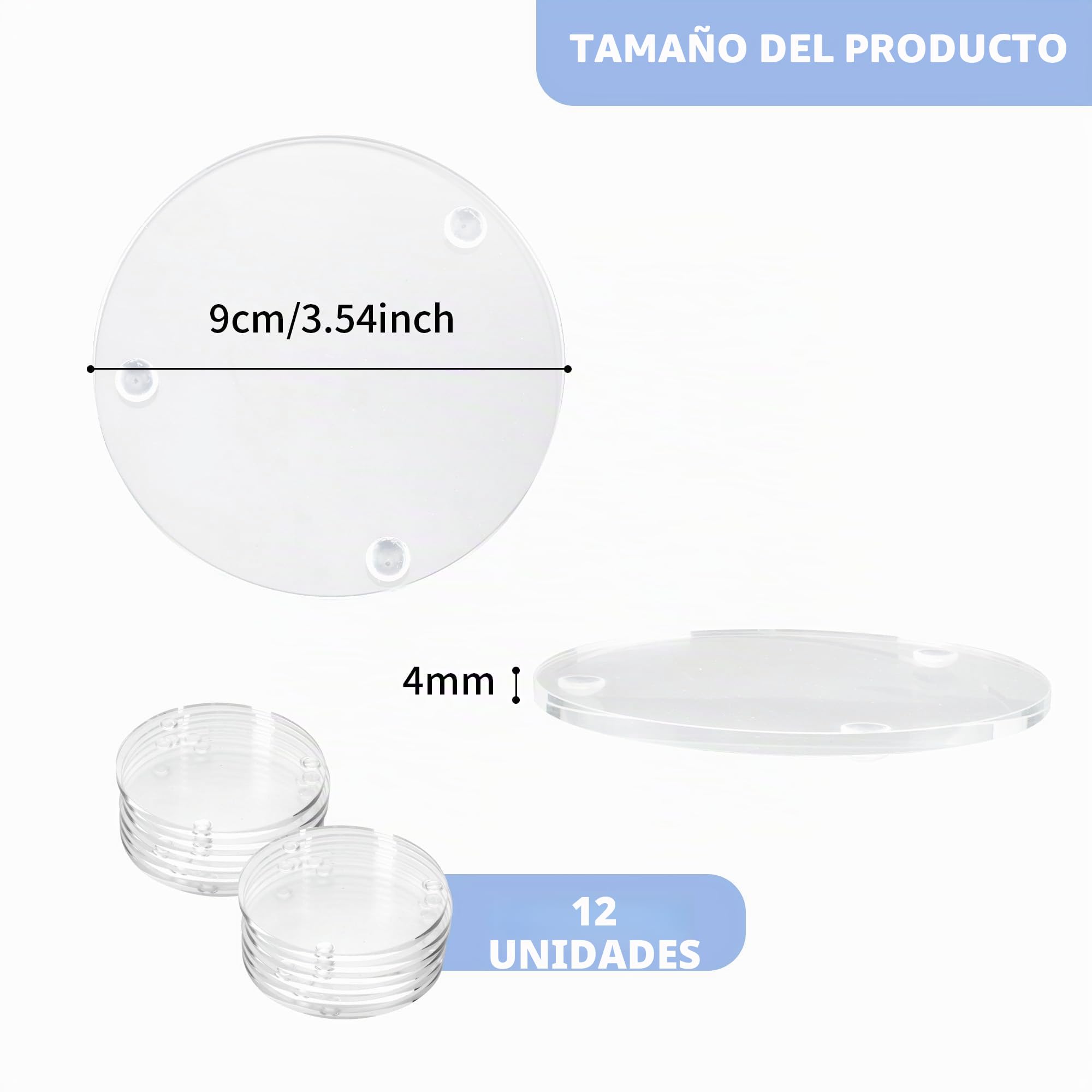 12 posavasos de vidrio para beber, posavasos redondos transparentes de 3.5 pulgadas, posavasos de cristal antideslizantes para mesa, tazas, tazas, oficina, hogar, fiestas