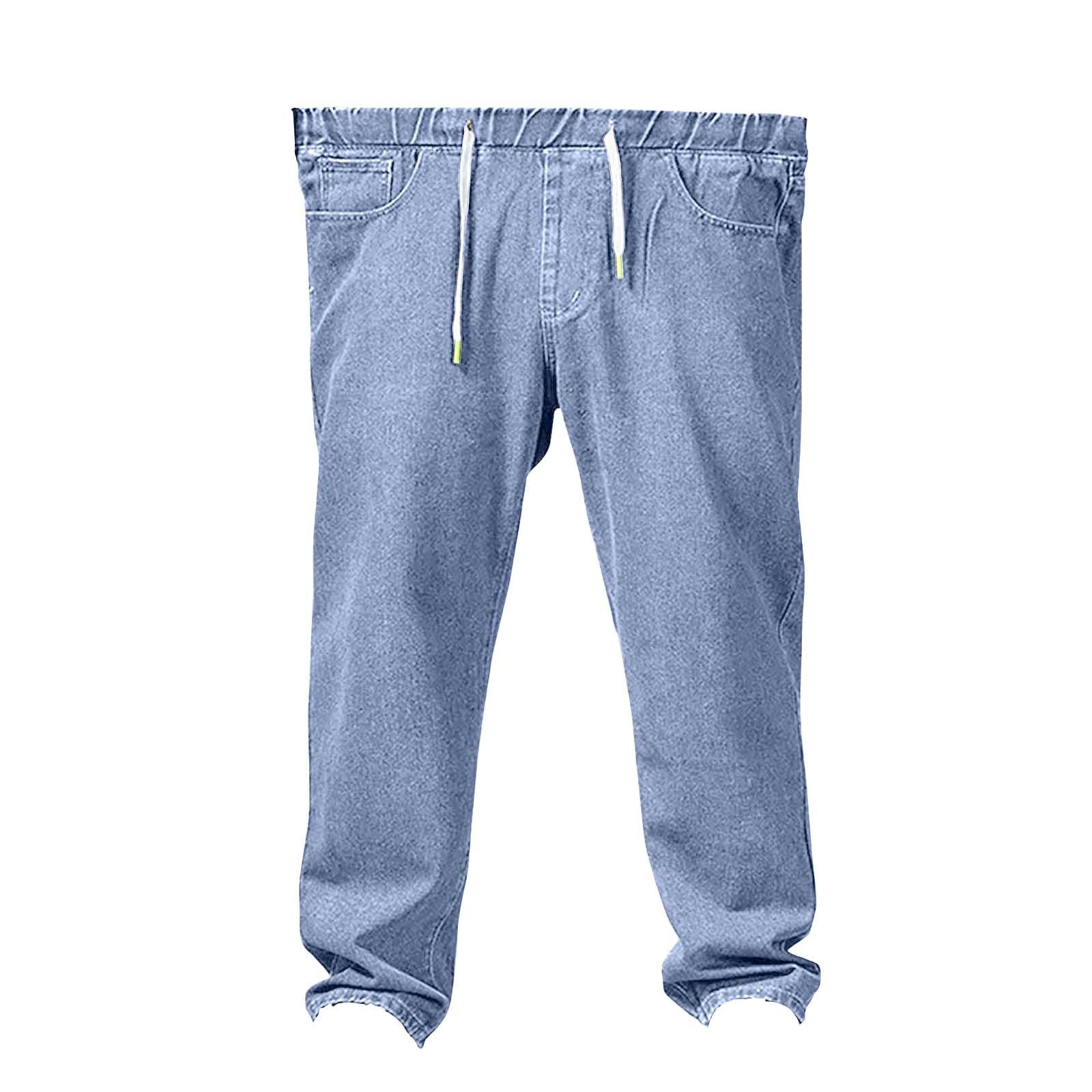 Jeans da uomo, vestibilità regolare, per il tempo libero, da uomo, in cotone, con gamba aperta, con coulisse, in denim, stile vintage, streetwear Harajuku