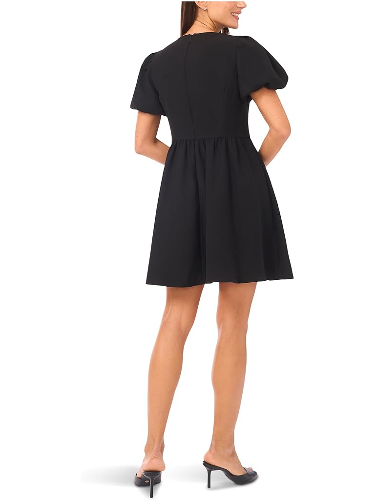Black CeCe Short Puff Sleeve Bow Dress