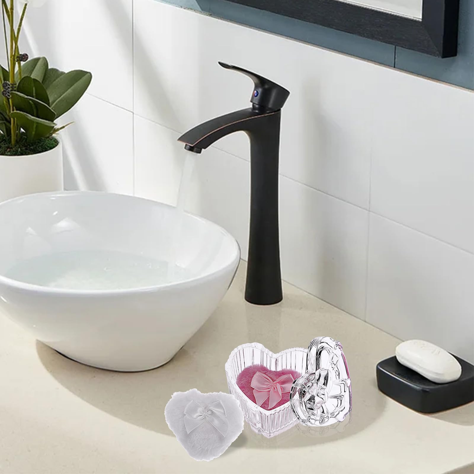 Recipiente para polvos corporales con borla para polvos de bebé, caja de cristal transparente con 2 borlas de polvo para polvos sueltos, talco para mujeres y niñas, regalo para cumpleaños