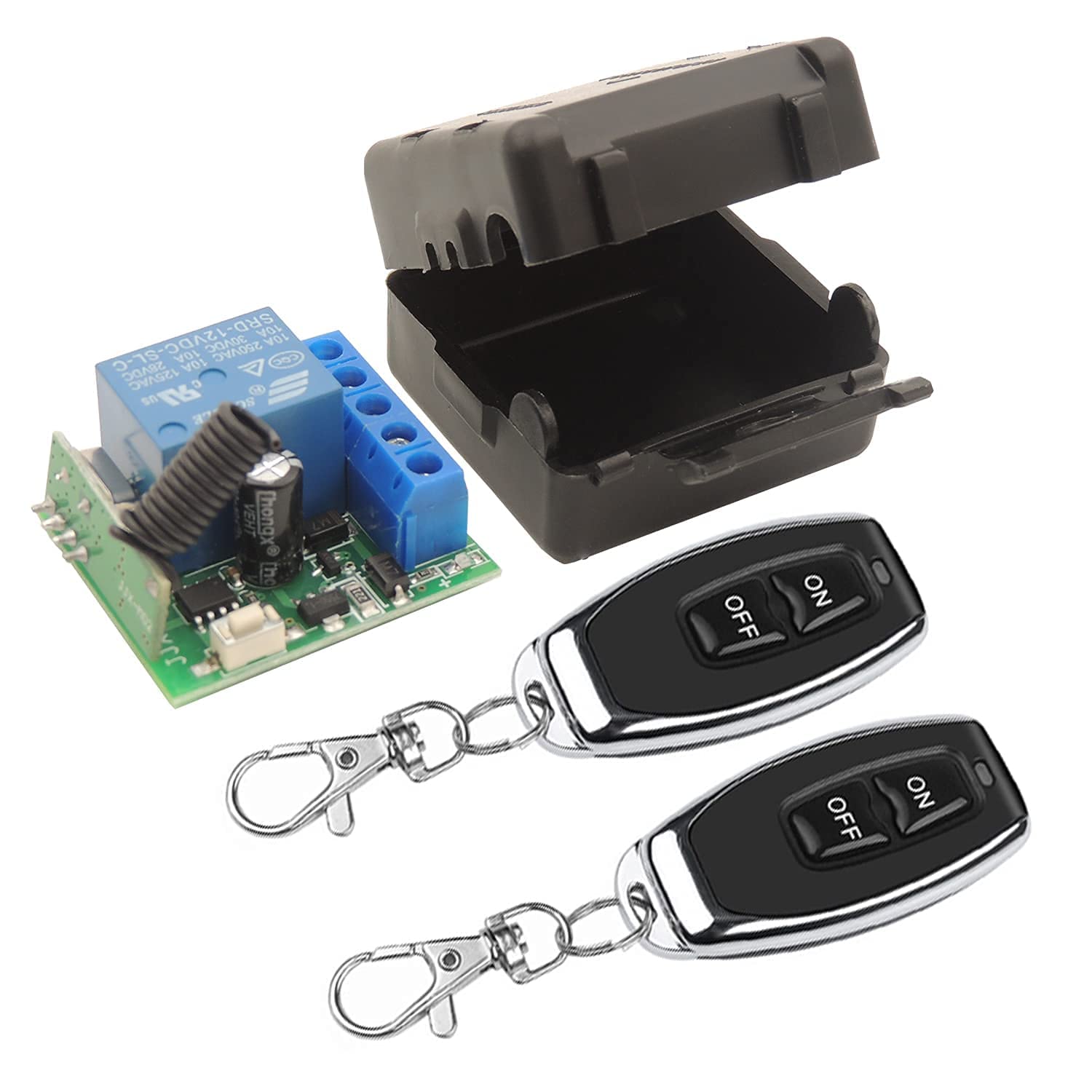 Hexonix 433Mhz Universal Wireless Remote Control Switch DC 12V 1CH RF Relay Receiver Module with Transmitters EV1527 Learning Code Remote Switch (1 Receiver and 2 L-U Remote)-image-36