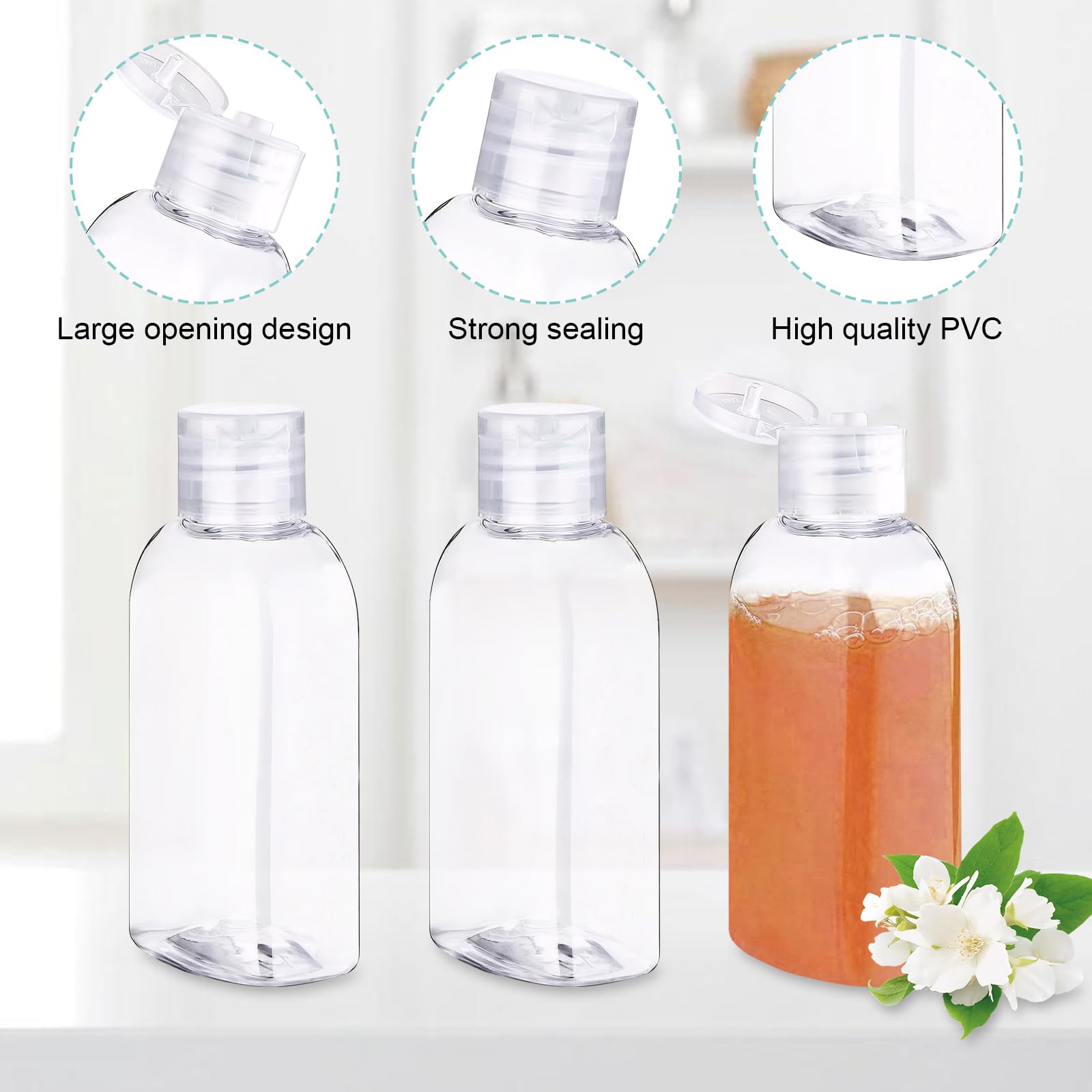 Marjoramy Travel Bottles for Toiletries 3.4oz/100ml,Leak Proof Squeeze Bottles with Flip Cap,Clear Plastic Empty Containers,Refillable Liquid Containers with Label for Lotion Shampoo Conditioner (4) - Image 3