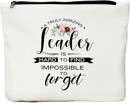 Leaders Appreciation Gifts Makeup Bag Boss Gifts Cosmetic Bag for Christmas Birthday Gift for Leader Supervisor PM Mentor Thank You Retirement Farewell Coworker Present- Amazing Leader is Hard to Find