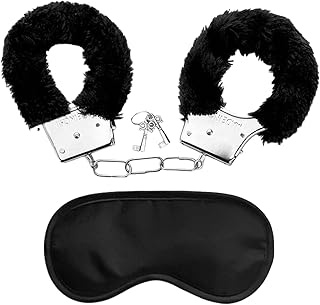 YSDYY 1 menottes de police en peluche noire avec 2 clés, 1 bandeau pour les yeux, accessoires de bondage sexuels, accessoires de bijoux en métal, adaptés pour les fêtes, jeux de rôle, jeux de bondage